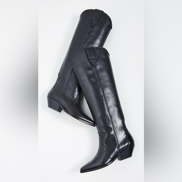 Isabel Marant Denvee Leather Knee High Western Cowboy Boots Black FR 39 US 8-8.5 - Picture 5 of 16